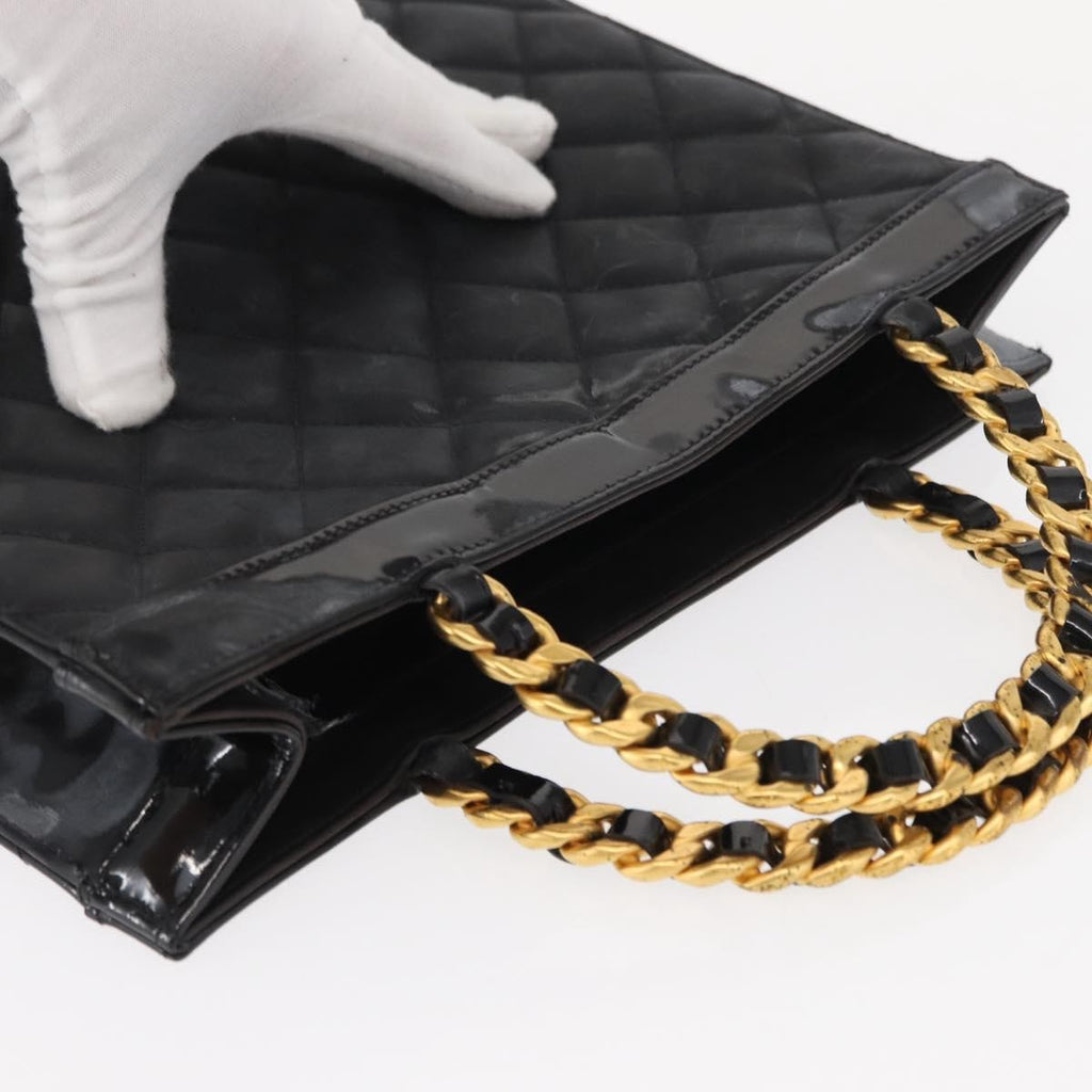 Chanel Chocolate Bar Tote Leather Black Patent_Leather Handbag