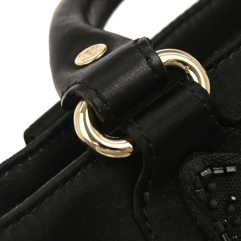 Celine Boogie Satchel Satin Black Satin Handbag