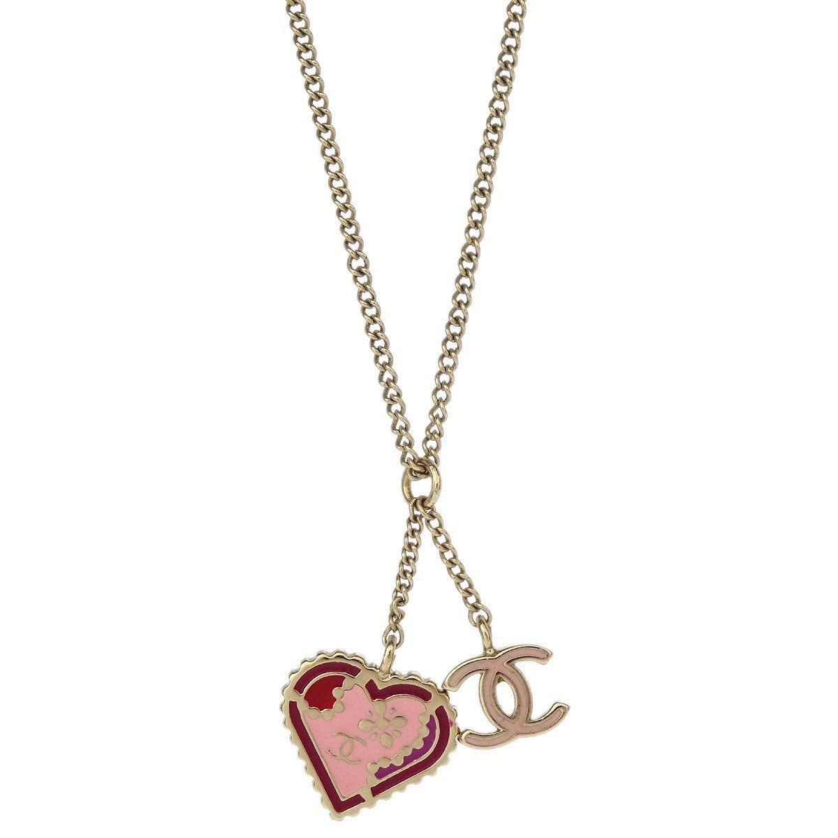Chanel Cc And Heart Pendant Necklace Metal Gold Gold_Plated Necklace Jewelry