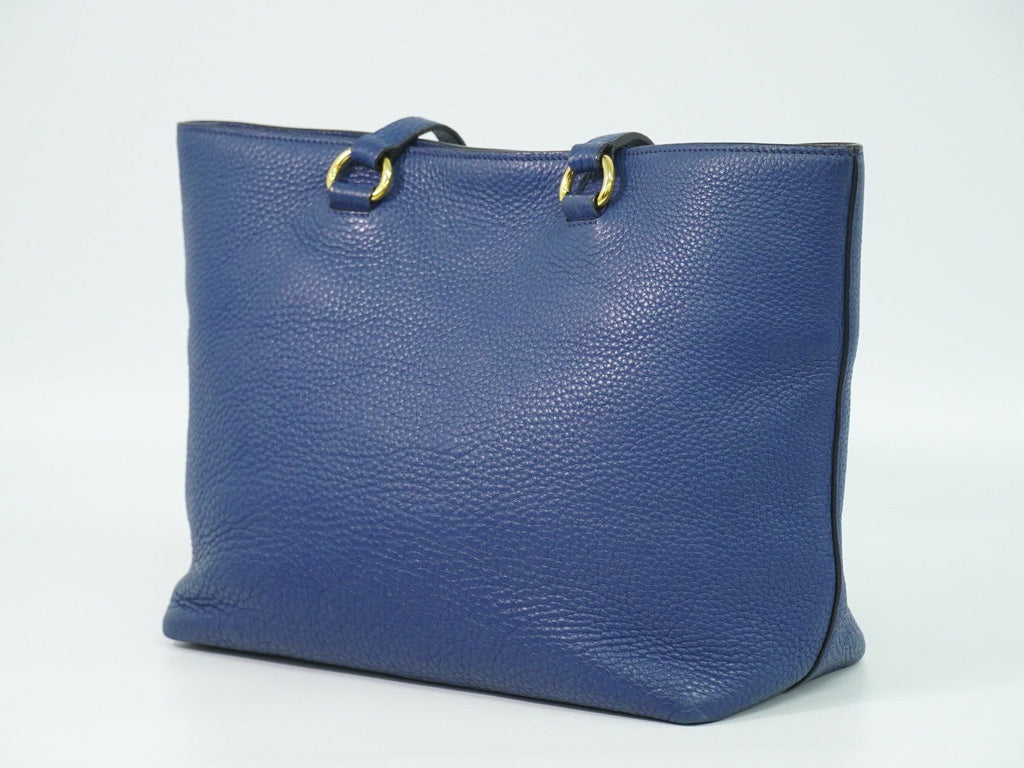 Prada Embossed Logo Open Tote Leather Blue Leather Tote Bag Bag