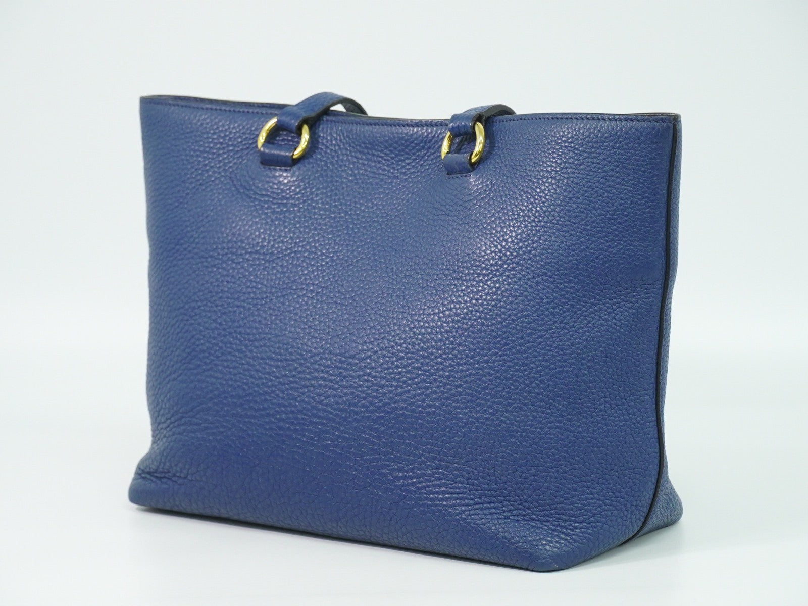 Prada Embossed Logo Open Tote Leather Blue Leather Tote Bag Bag