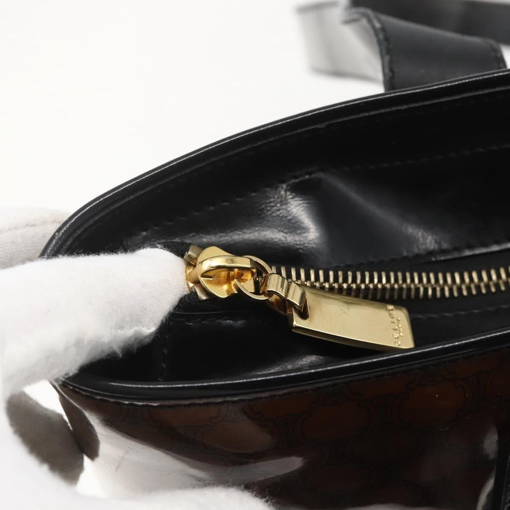 Celine Vintage Macadam Shoulder Bag Macadam Canva  Vinyl Brown Plastic Shoulder Bag Bag