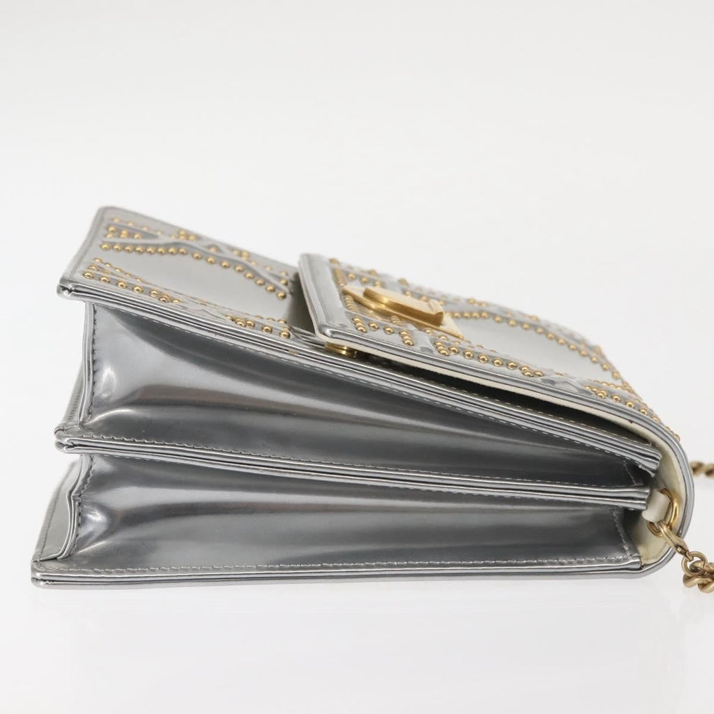Christian Dior Ultra Matte Diorama Vertical Clutch On Chain Studded Leather Silver Patent_Leather Clutche & Pouche Bag (Pre-Owned)