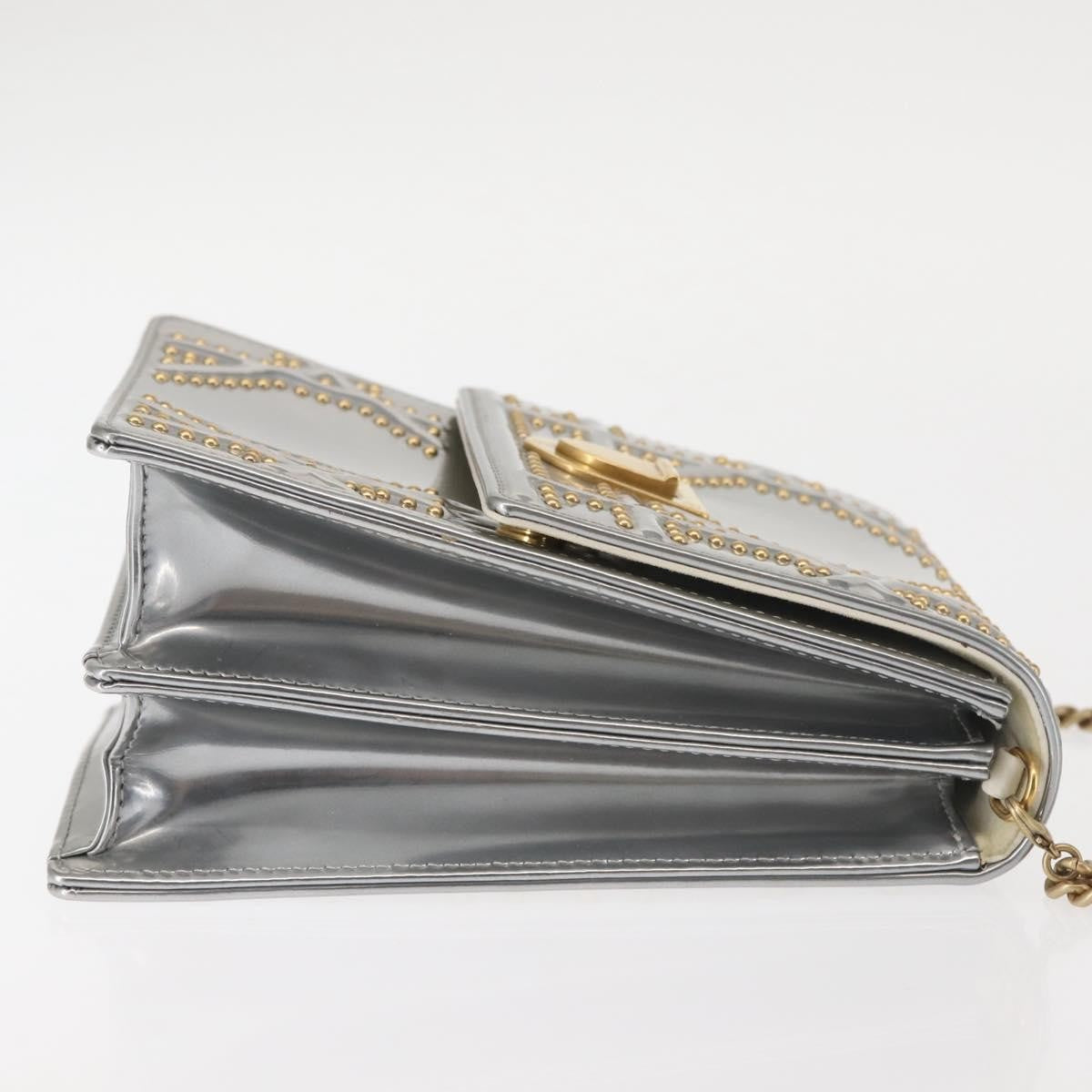 Christian Dior Ultra Matte Diorama Vertical Clutch On Chain Studded Leather Silver Patent_Leather Clutche & Pouche Bag (Pre-Owned)