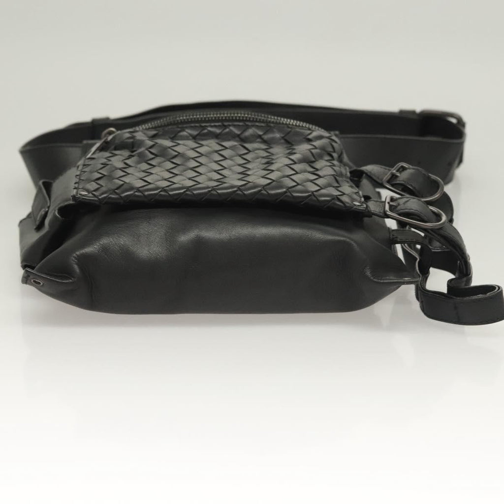 Bottega Veneta Utility Waist Bag Leather With Intrecciato Black Leather Bag