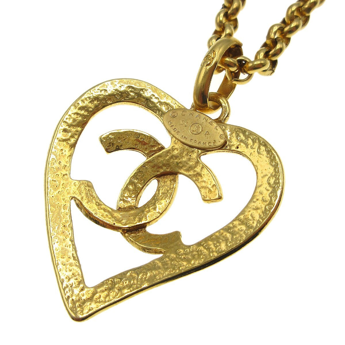 Chanel Cc Heart Pendant Necklace Metal Gold Gold_Plated Necklace Jewelry