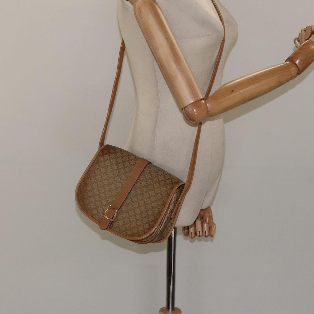 Celine Vintage Macadam Shoulder Bag Canvas And Leather Beige Canvas Shoulder Bag Bag