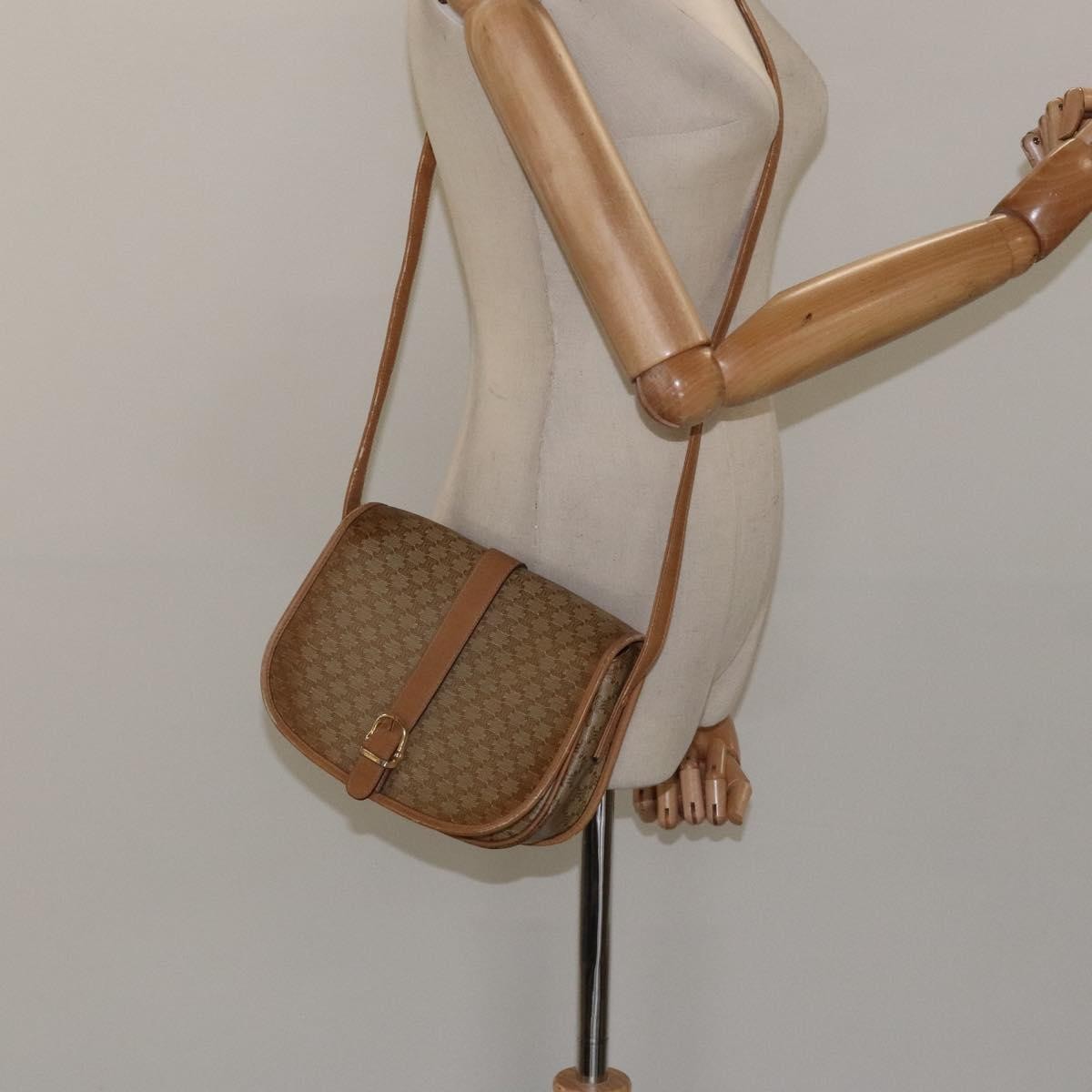 Celine Vintage Macadam Shoulder Bag Canvas And Leather Beige Canvas Shoulder Bag Bag