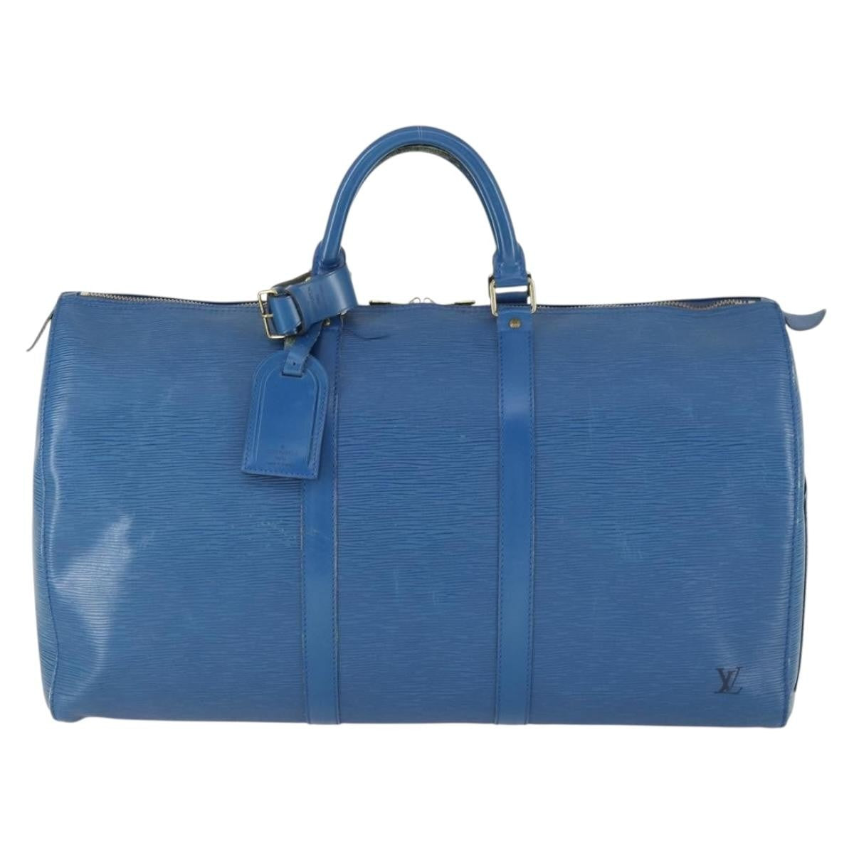 Louis Vuitton Keepall Bag Epi Leather Blue Leather Travel Bag