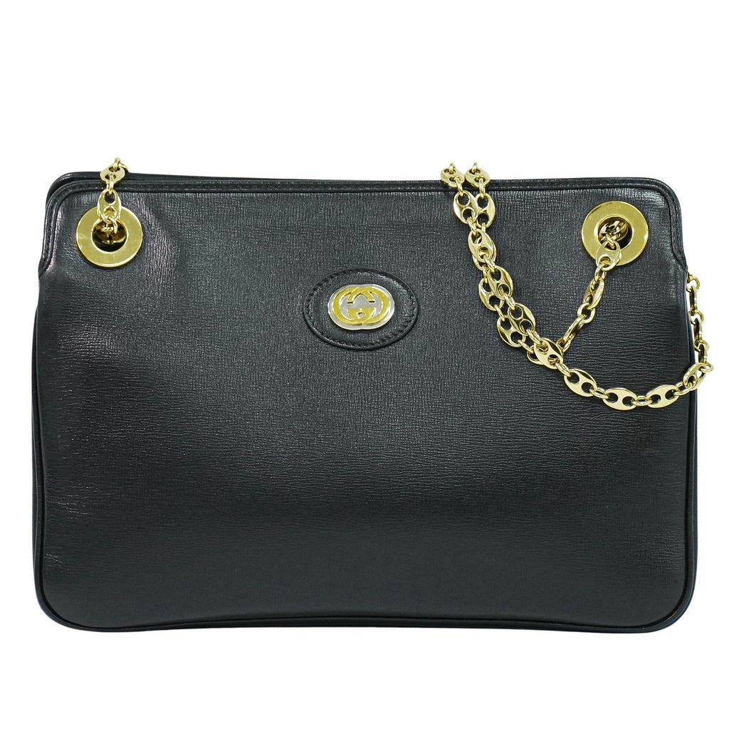 Gucci Marina Chain Shoulder Bag Leather Black Leather Shoulder Bag Bag (Pre-Owned)