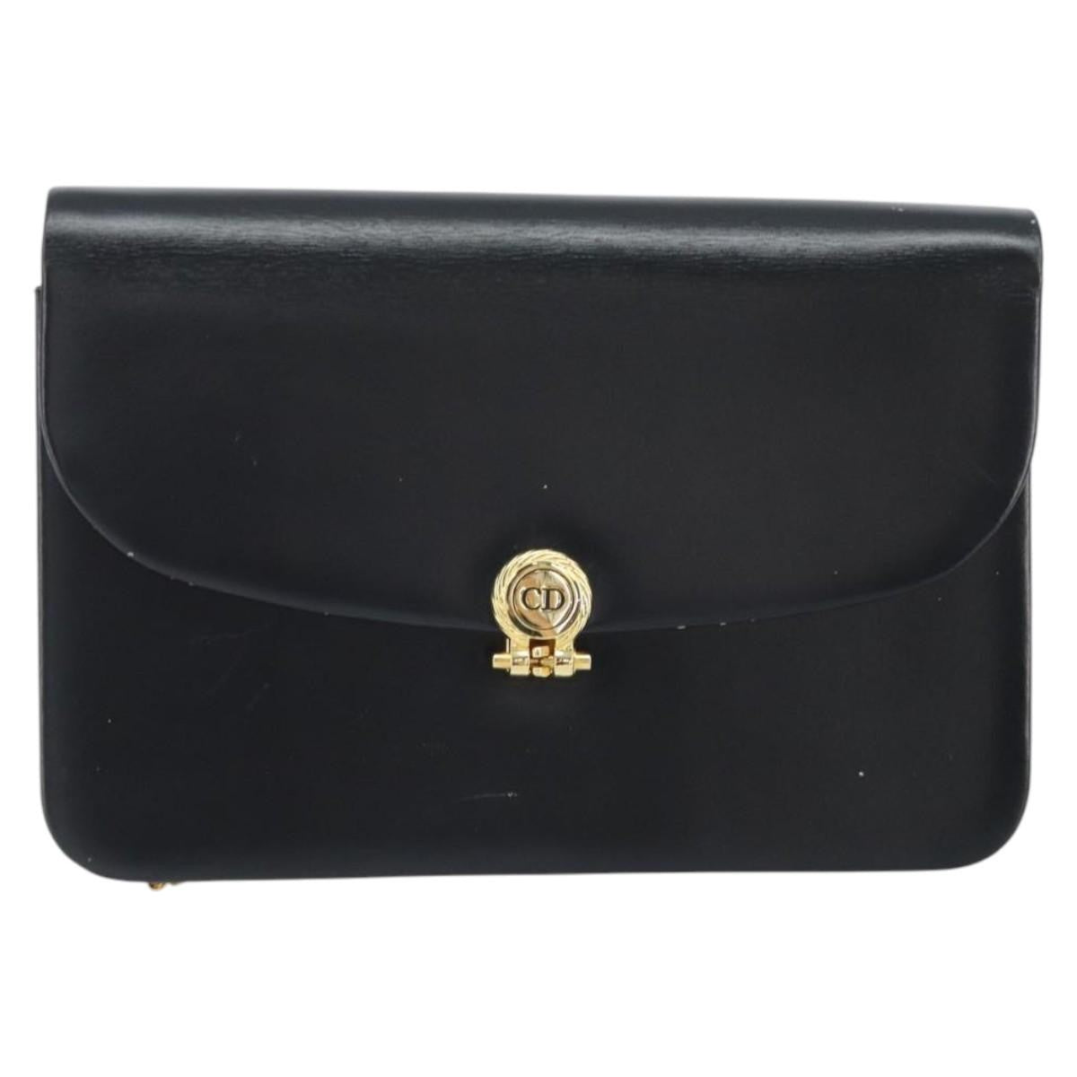 Christian Dior Vintage Cd Chain Flap Shoulder Bag Leather Black Leather Shoulder Bag Bag (Pre-Owned)