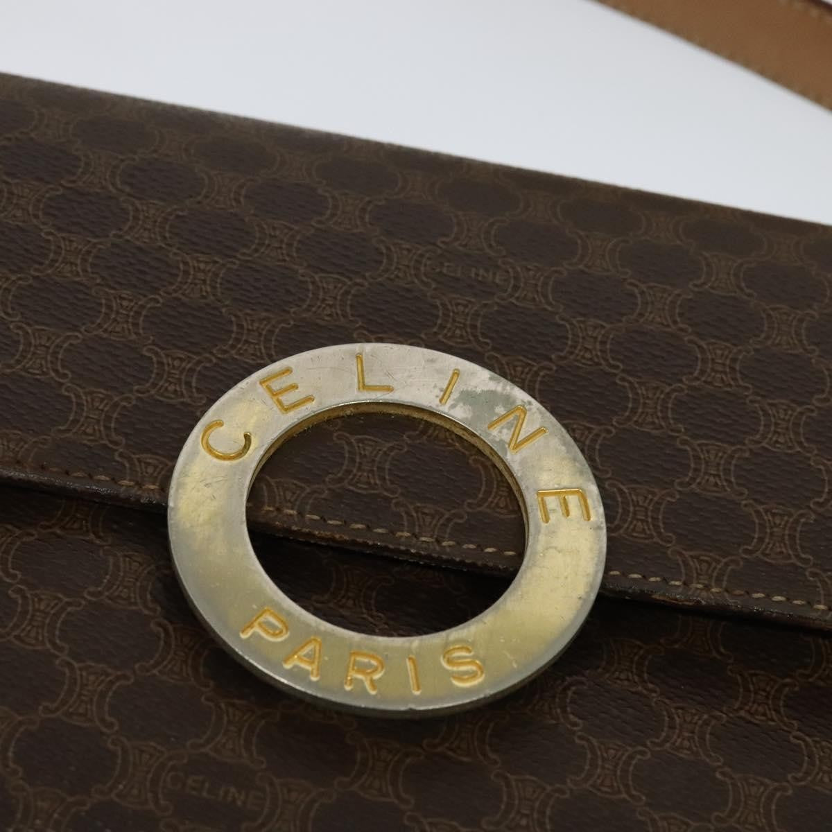 Celine Vintage Macadam Circle Logo Shoulder Bag Canvas And Leather Brown Canvas Shoulder Bag Bag
