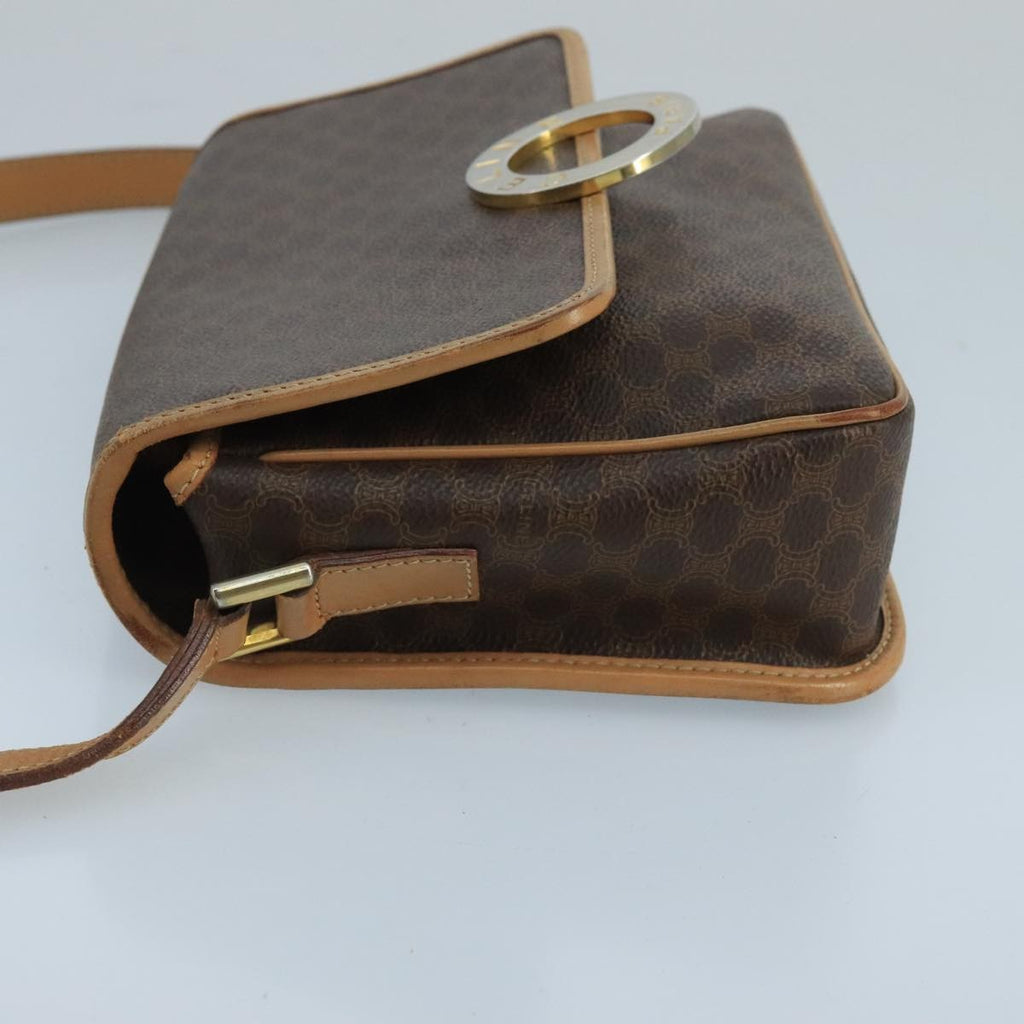 Celine Vintage Macadam Circle Logo Shoulder Bag Canvas And Leather Brown Canvas Shoulder Bag Bag
