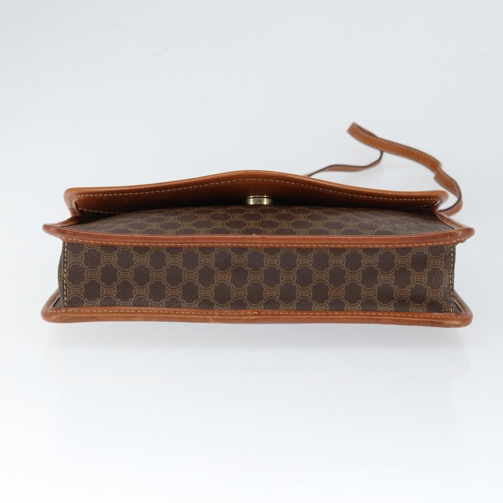 Celine Vintage Macadam Circle Logo Shoulder Bag Canvas And Leather Brown Canvas Shoulder Bag Bag