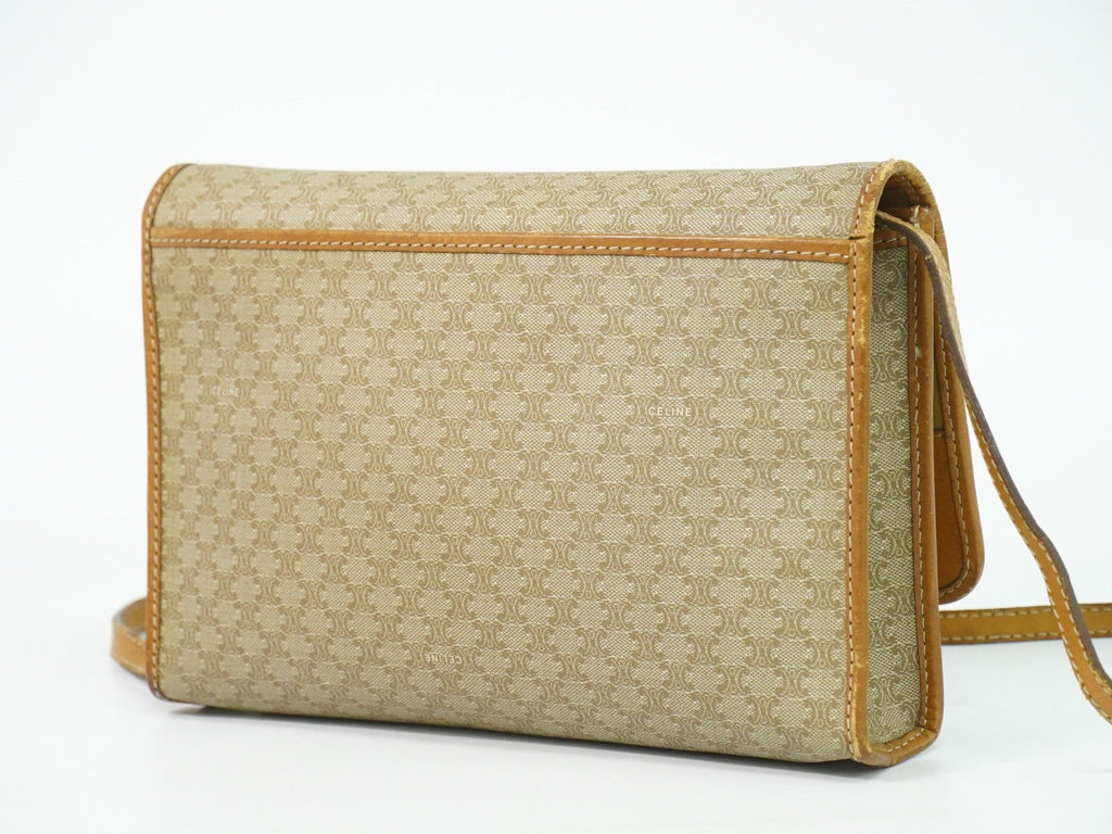 Celine Vintage Macadam Shoulder Bag Canvas Beige Canvas Shoulder Bag Bag