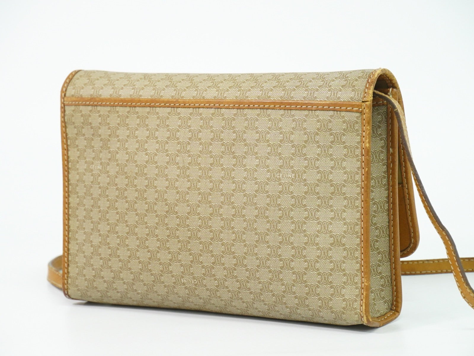 Celine Vintage Macadam Shoulder Bag Canvas Beige Canvas Shoulder Bag Bag