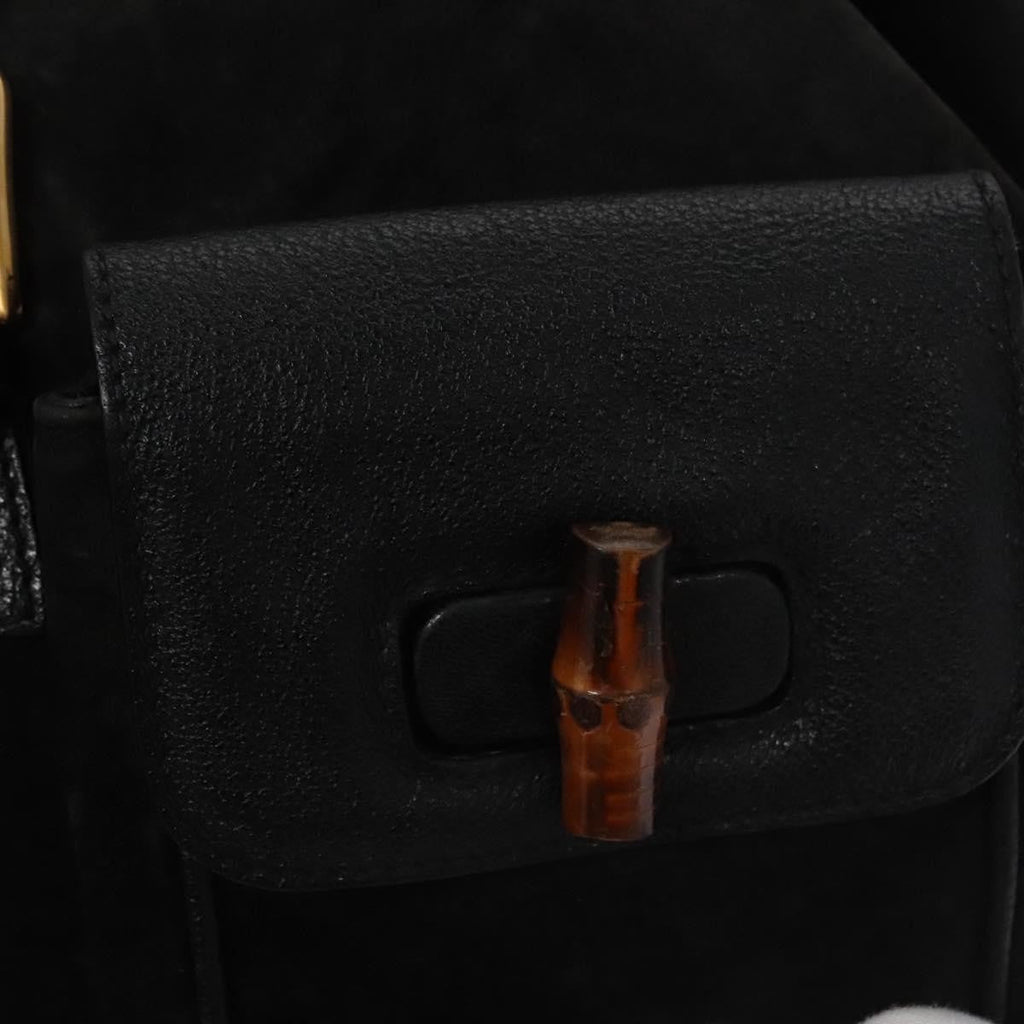 Gucci Vintage Bamboo Backpack Suede And Leather Black Suede Backpack Bag (Pre-Owned)
