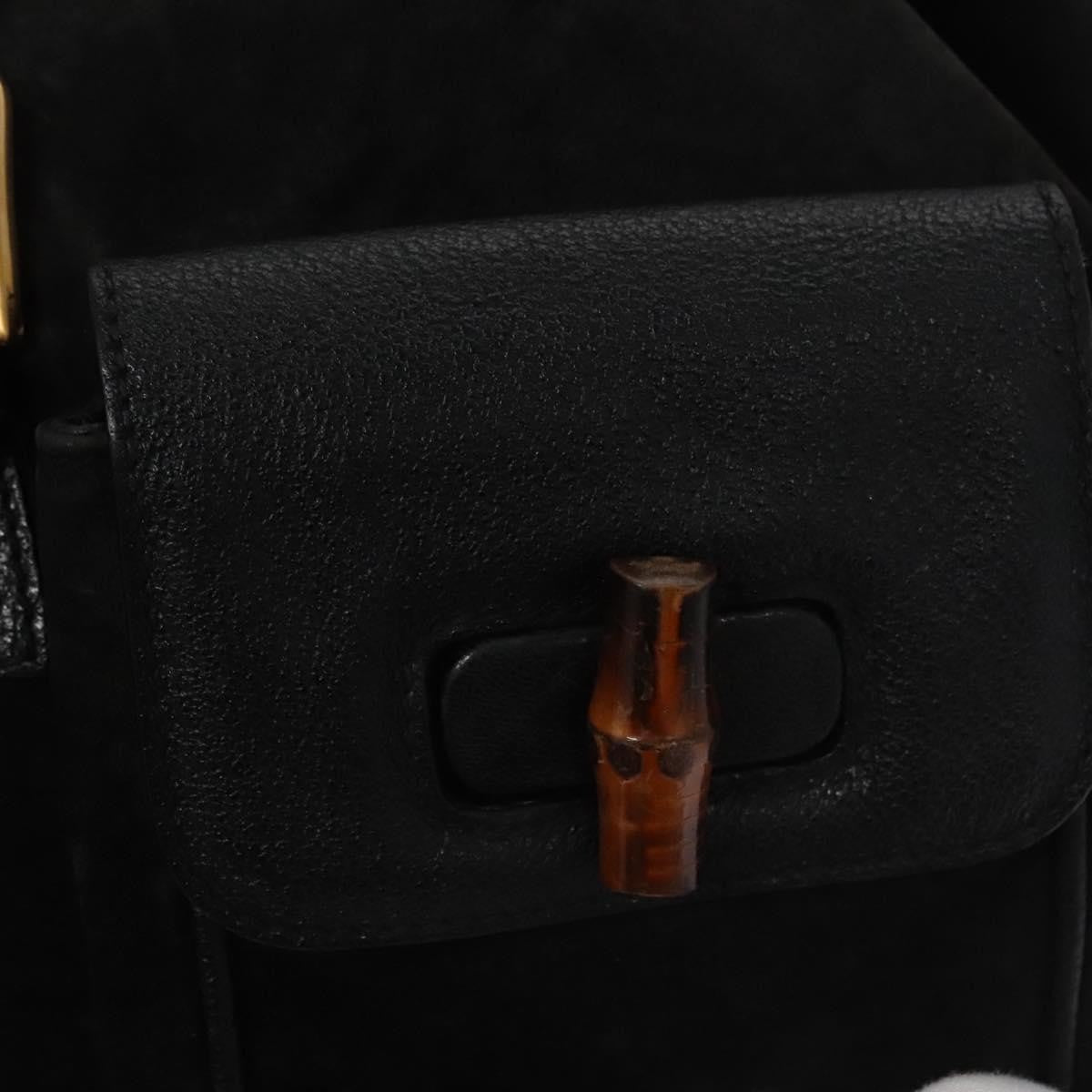 Gucci Vintage Bamboo Backpack Suede And Leather Black Suede Backpack Bag (Pre-Owned)