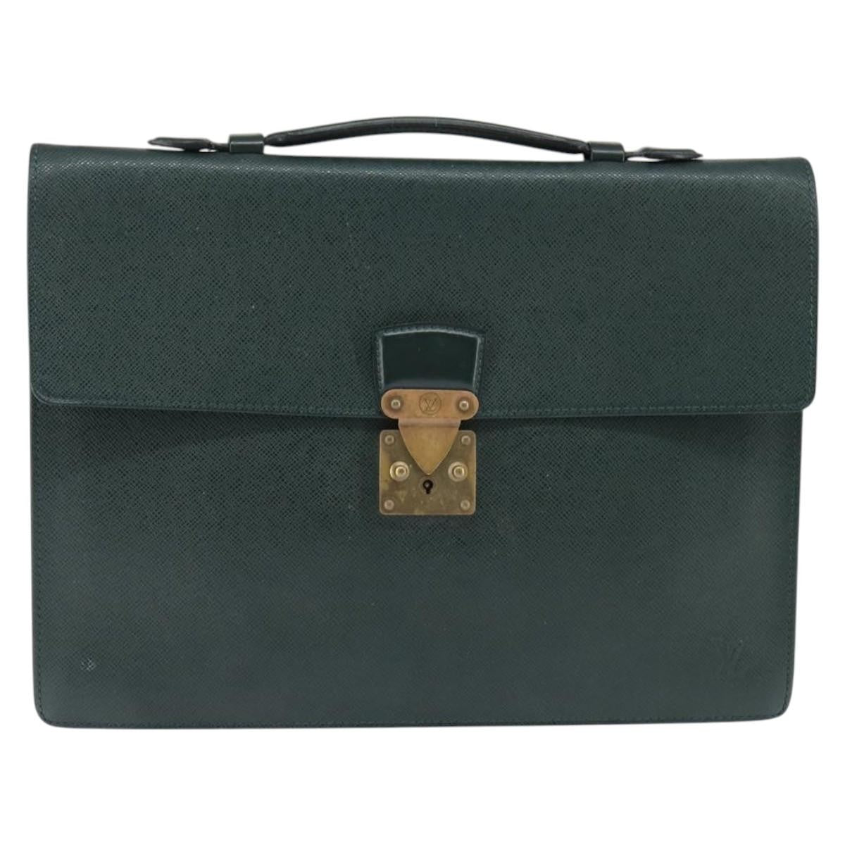 Louis Vuitton Serviette Kourad Briefcase Taiga Leather Green Leather Briefcase Bag