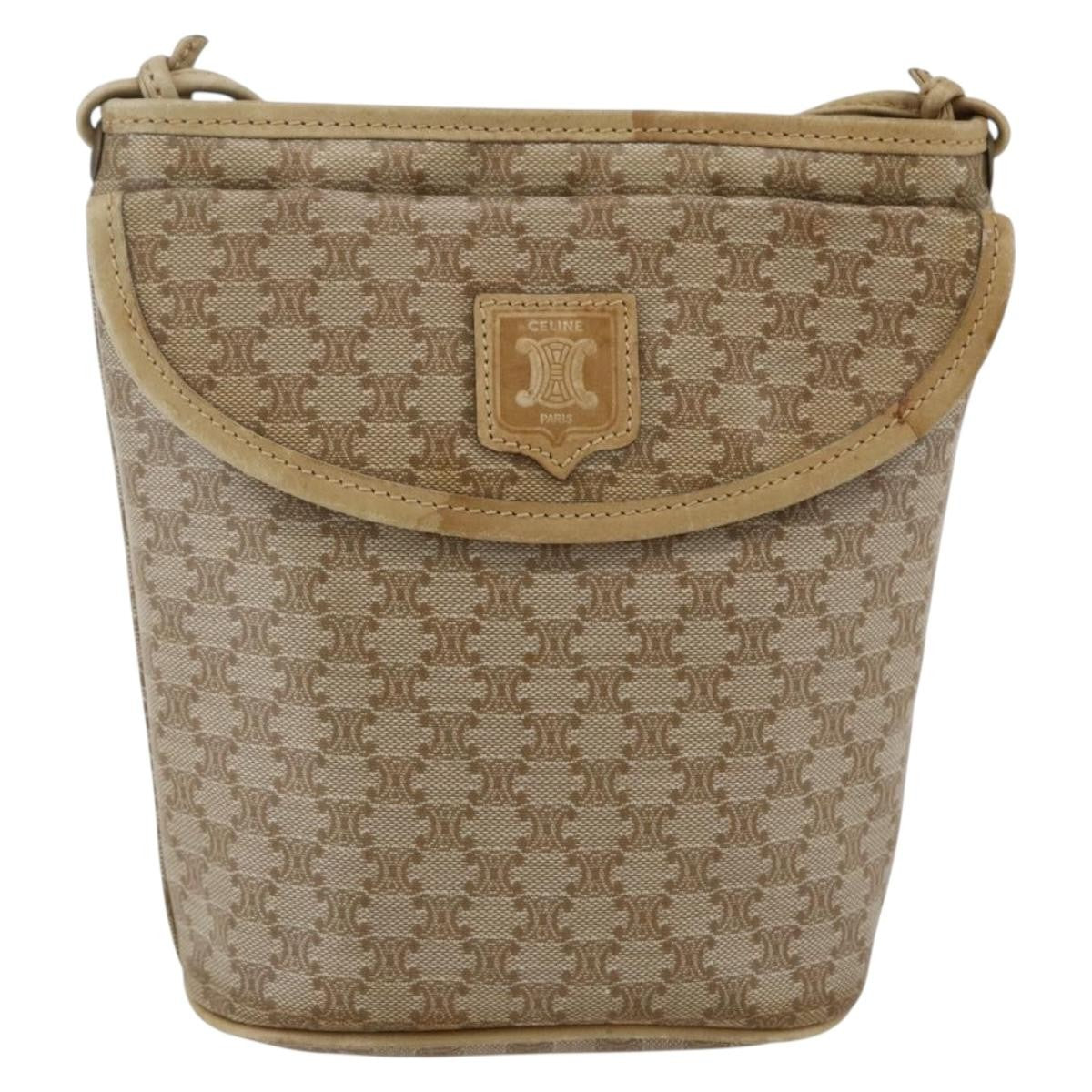 Celine Vintage Macadam Shoulder Bag Canvas Beige Canvas Shoulder Bag Bag