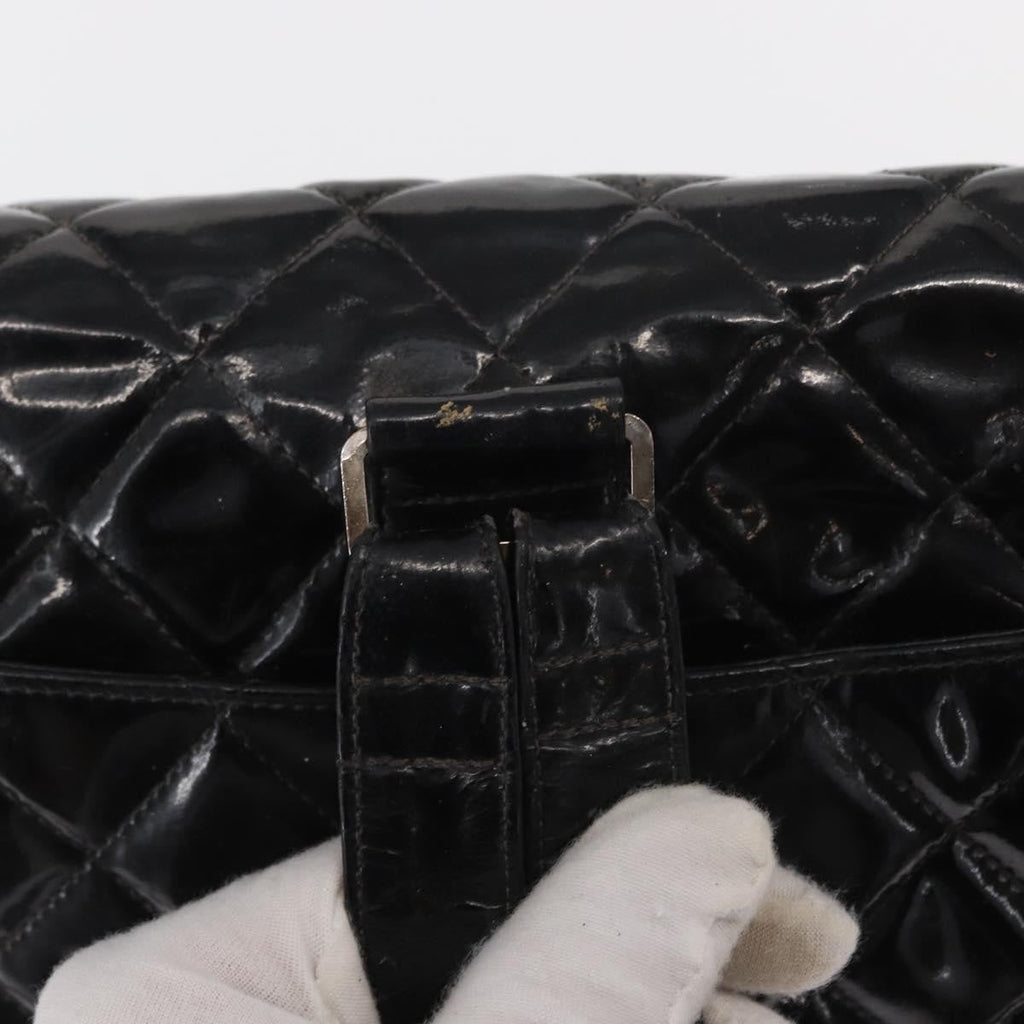 Chanel Vintage Square Flap Backpack Enamel Black Patent_Leather Backpack Bag