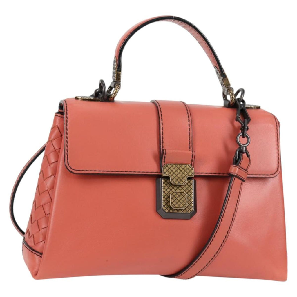 Bottega Veneta Piazza Top Handle Bag Leather With Intrecciato Detail Pink Leather Handbag