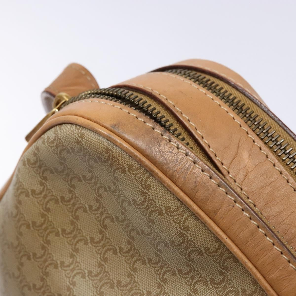Celine Vintage Macadam Shoulder Bag Canvas And Leather Beige Canvas Bag