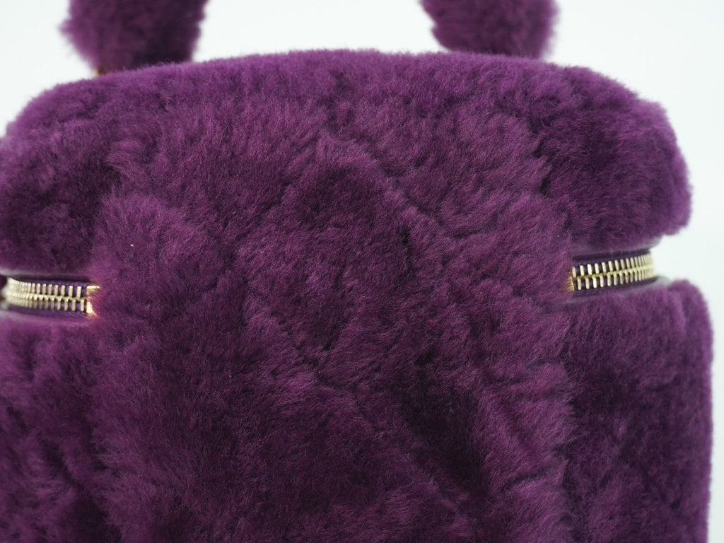 Chanel Coconing Top Handle Vanity Case With Chain Quilted Shearling Purple Faux_Fur Clutche & Pouche Bag