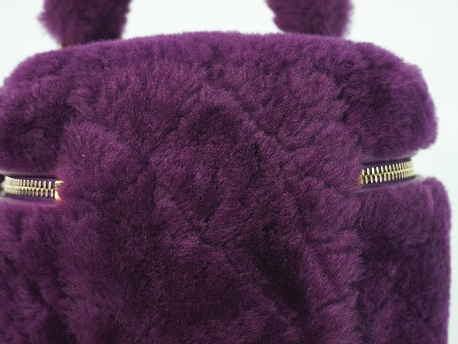 Chanel Coconing Top Handle Vanity Case With Chain Quilted Shearling Purple Faux_Fur Clutche & Pouche Bag