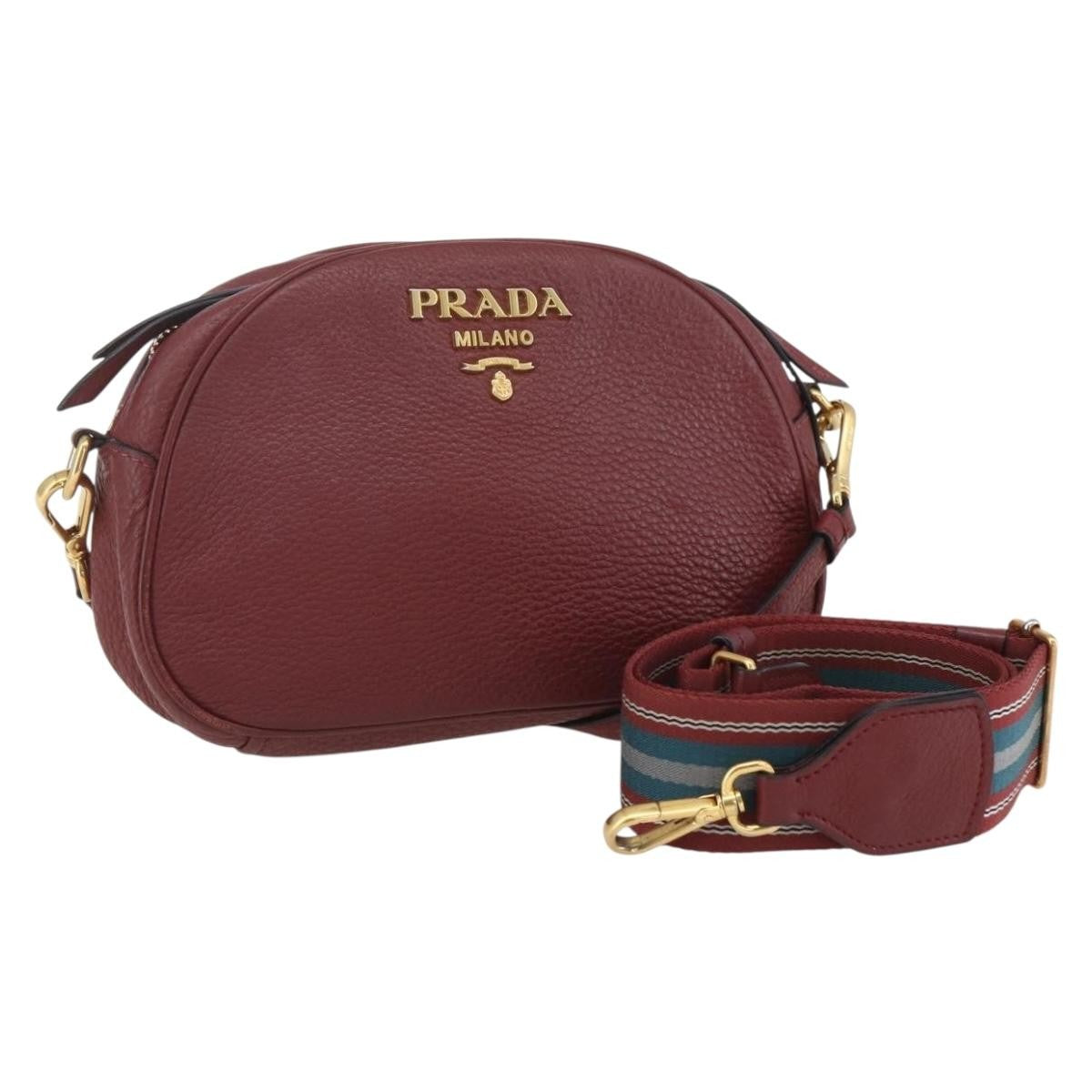 Prada Dual Strap Crossbody Bag Vitello Daino Burgundy Leather Shoulder Bag Bag