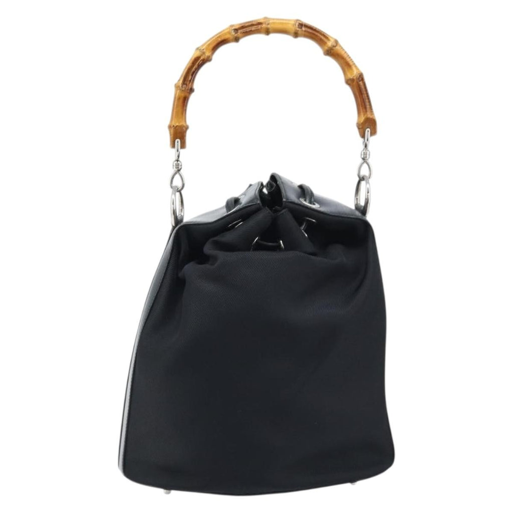 Gucci Vintage Bamboo Bucket Bag Nylon And Leather Black Nylon Handbag (Pre-Owned)