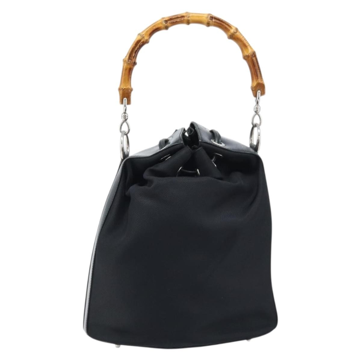 Gucci Vintage Bamboo Bucket Bag Nylon And Leather Black Nylon Handbag (Pre-Owned)