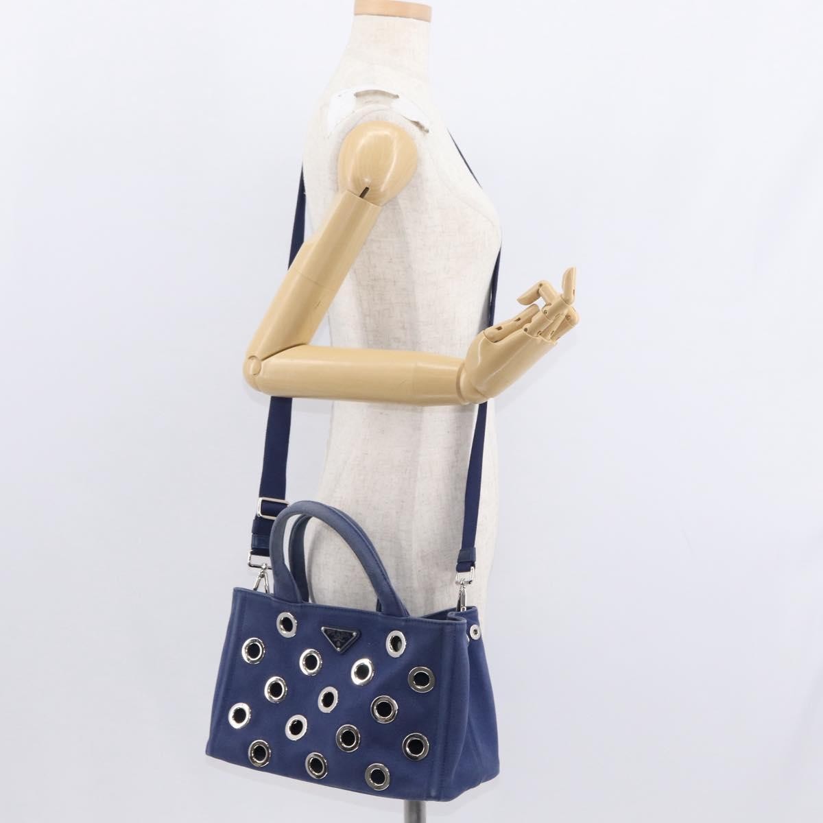 Prada Canapa Convertible Tote Grommet Embellished Canvas Blue Canvas Tote Bag Bag