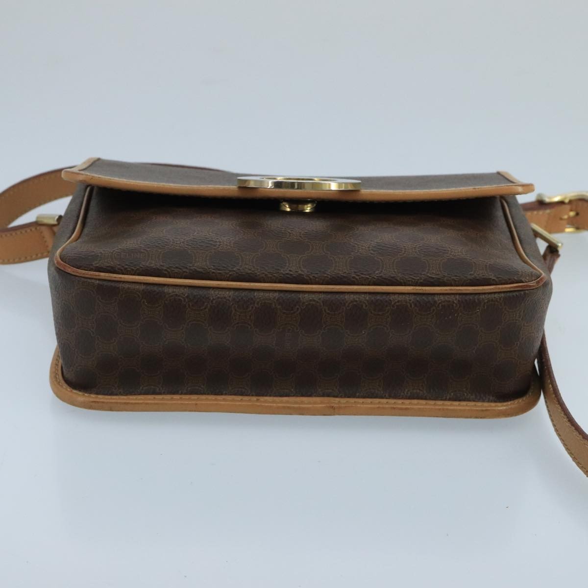 Celine Vintage Macadam Circle Logo Shoulder Bag Canvas And Leather Brown Canvas Shoulder Bag Bag
