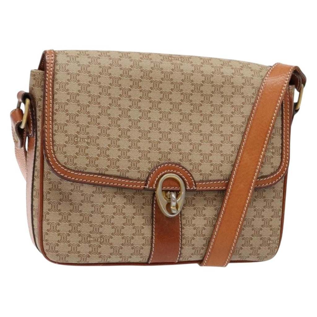 Celine Vintage Macadam Shoulder Bag Canvas And Leather Beige Canvas Bag