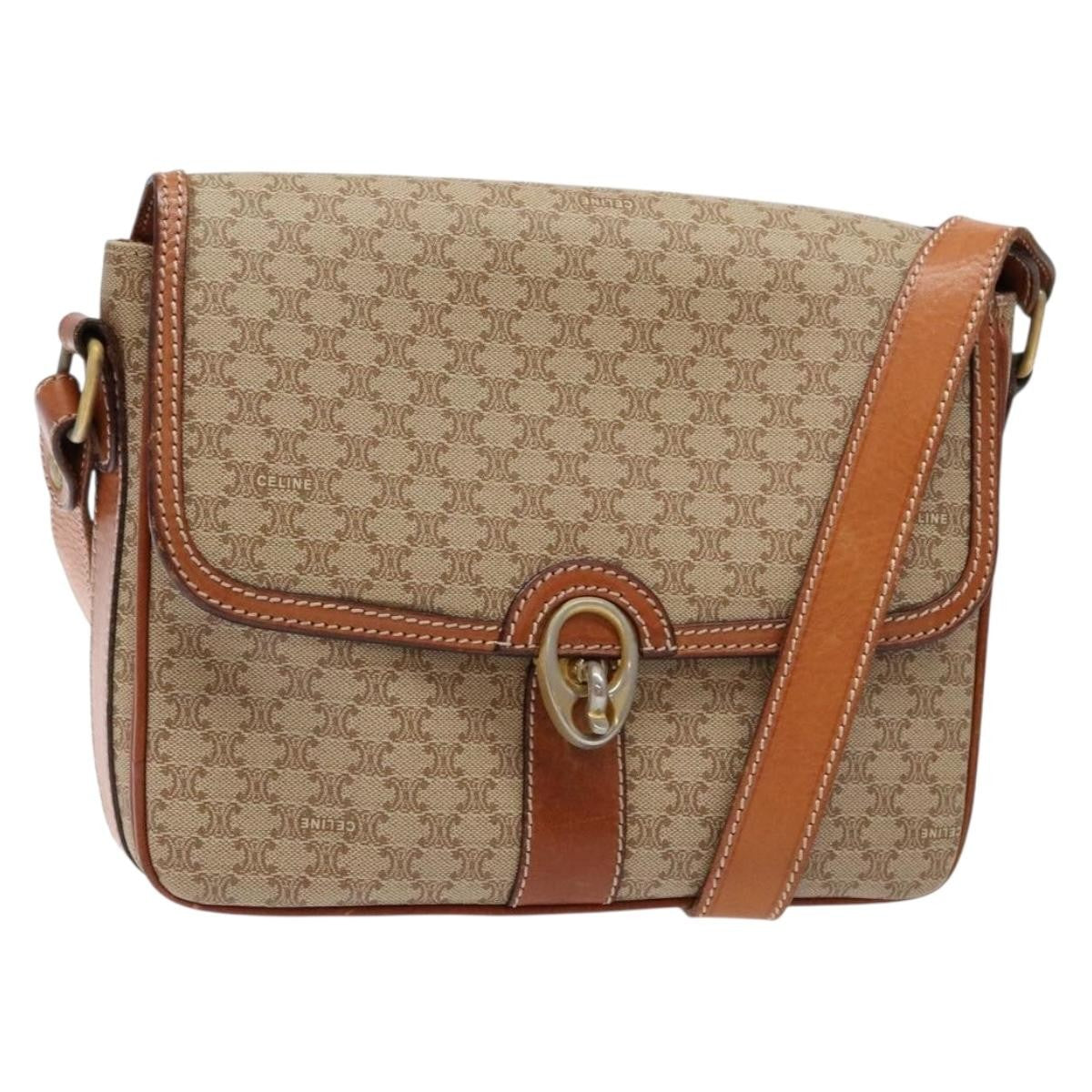 Celine Vintage Macadam Shoulder Bag Canvas And Leather Beige Canvas Bag