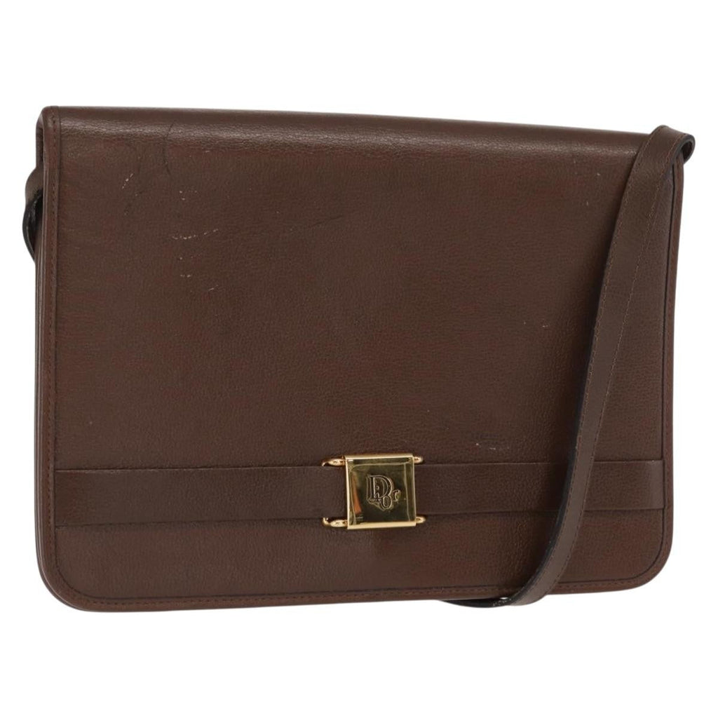 Christian Dior Vintage Shoulder Bag Leather Brown Leather Shoulder Bag Bag (Pre-Owned)