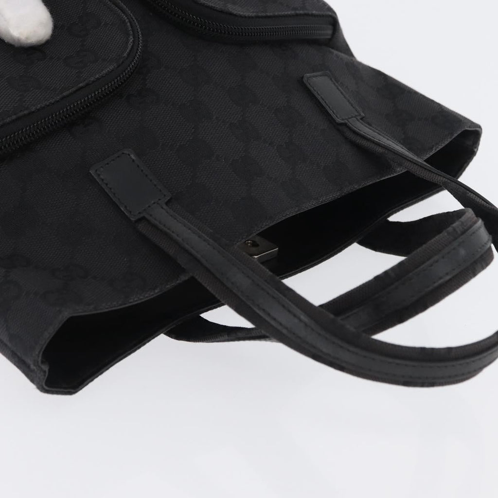 Gucci Double Pocket Tote Gg Canvas Black Canvas Handbag (Pre-Owned)