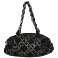 Chanel Vintage Zip Bowler Bag Printed Jacquard Black Cotton Shoulder Bag Bag