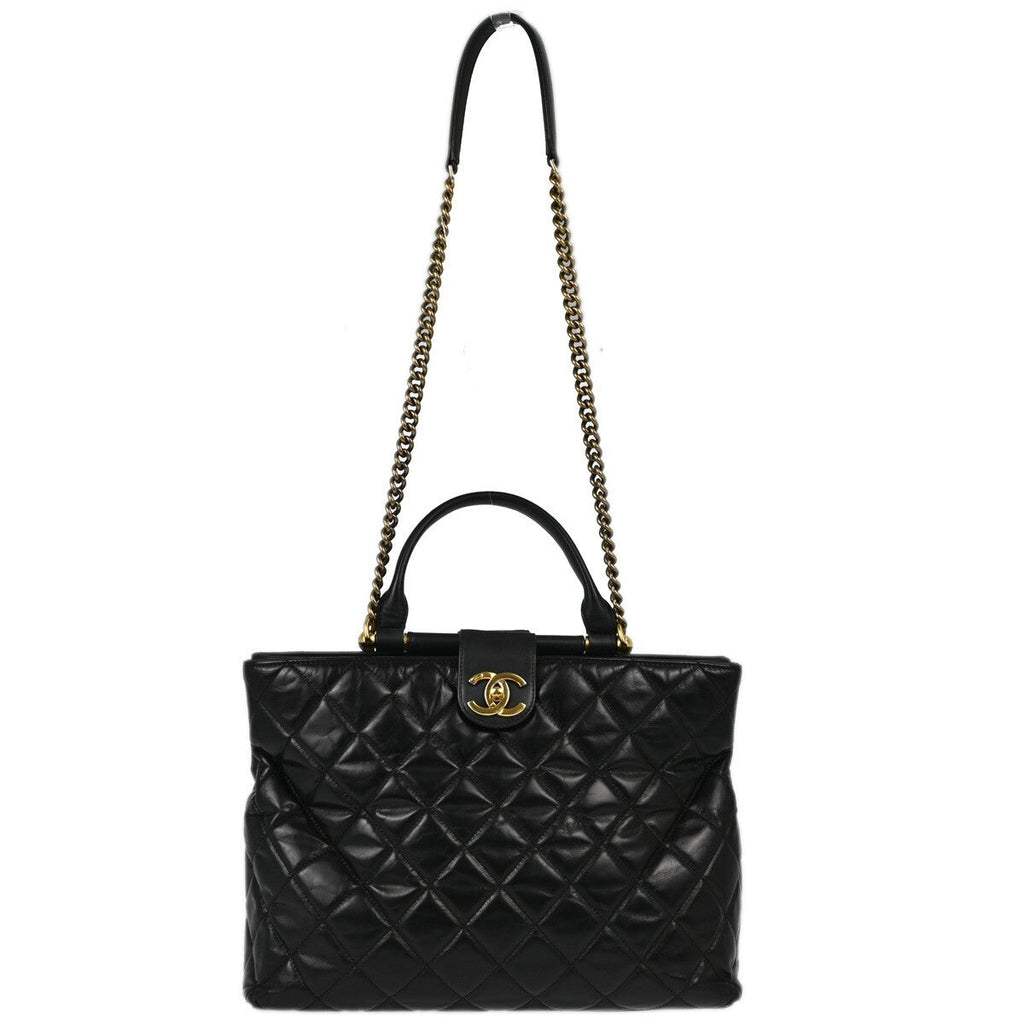 Chanel Gold Bar Tote Quilted Aged Calfskin Black Leather Tote Bag Bag