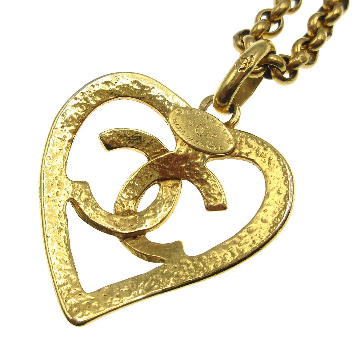 Chanel Cc Heart Pendant Necklace Metal Gold Gold_Plated Necklace Jewelry