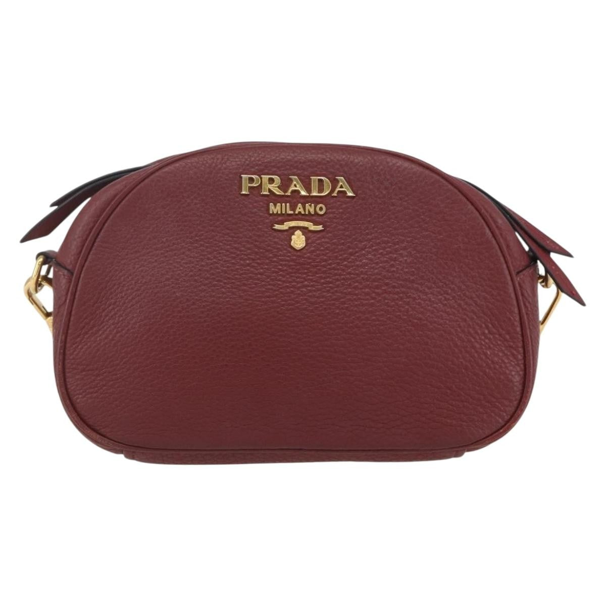 Prada Dual Strap Crossbody Bag Vitello Daino Burgundy Leather Shoulder Bag Bag