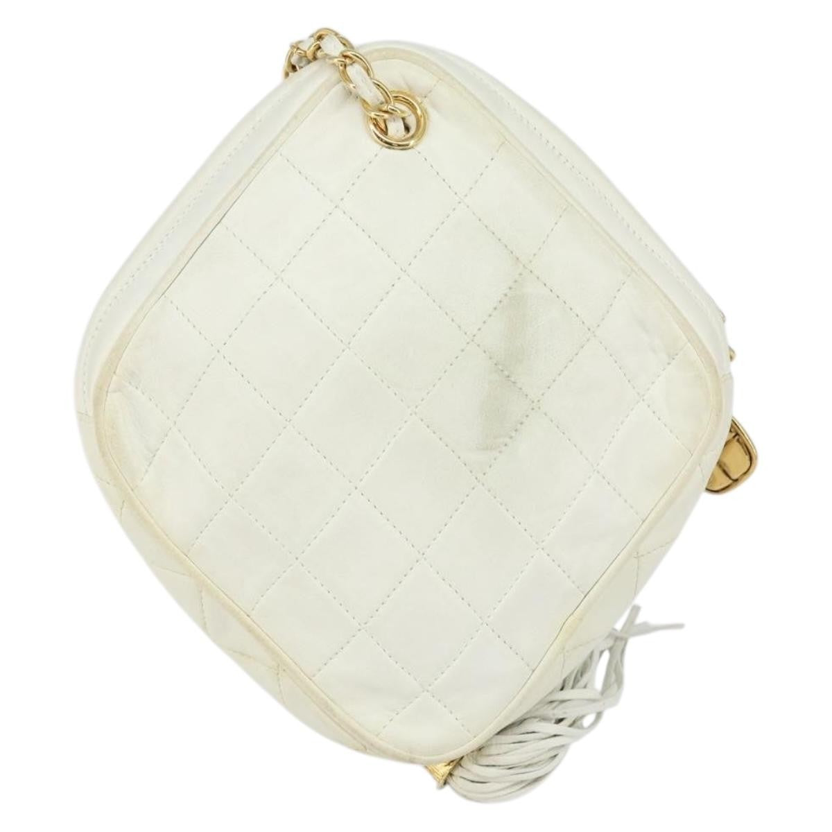 Chanel Vintage Diamond Tassel Crossbody Quilted Lambskin White Leather Clutche & Pouche Bag