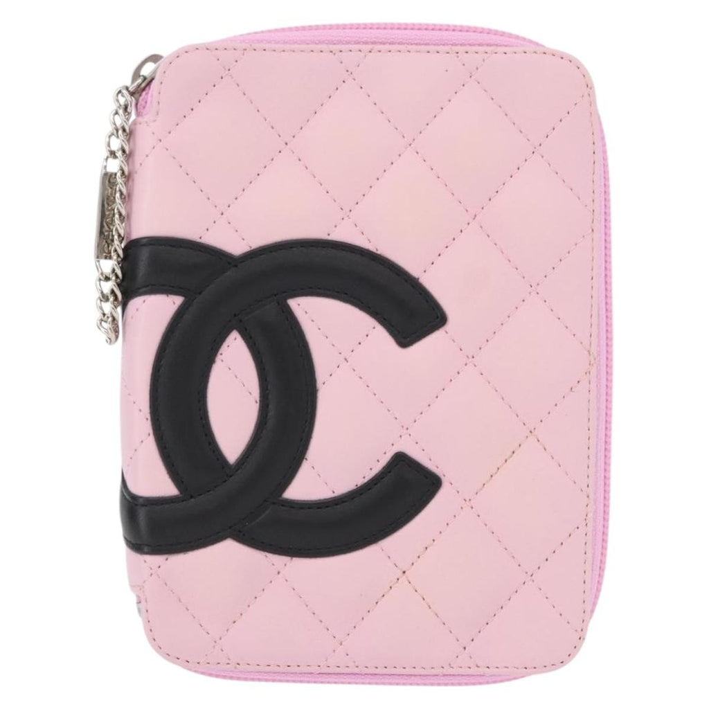 Chanel Cambon Zip Around Cosmetic Case Quilted Leather Pink Leather Wallets Accessory