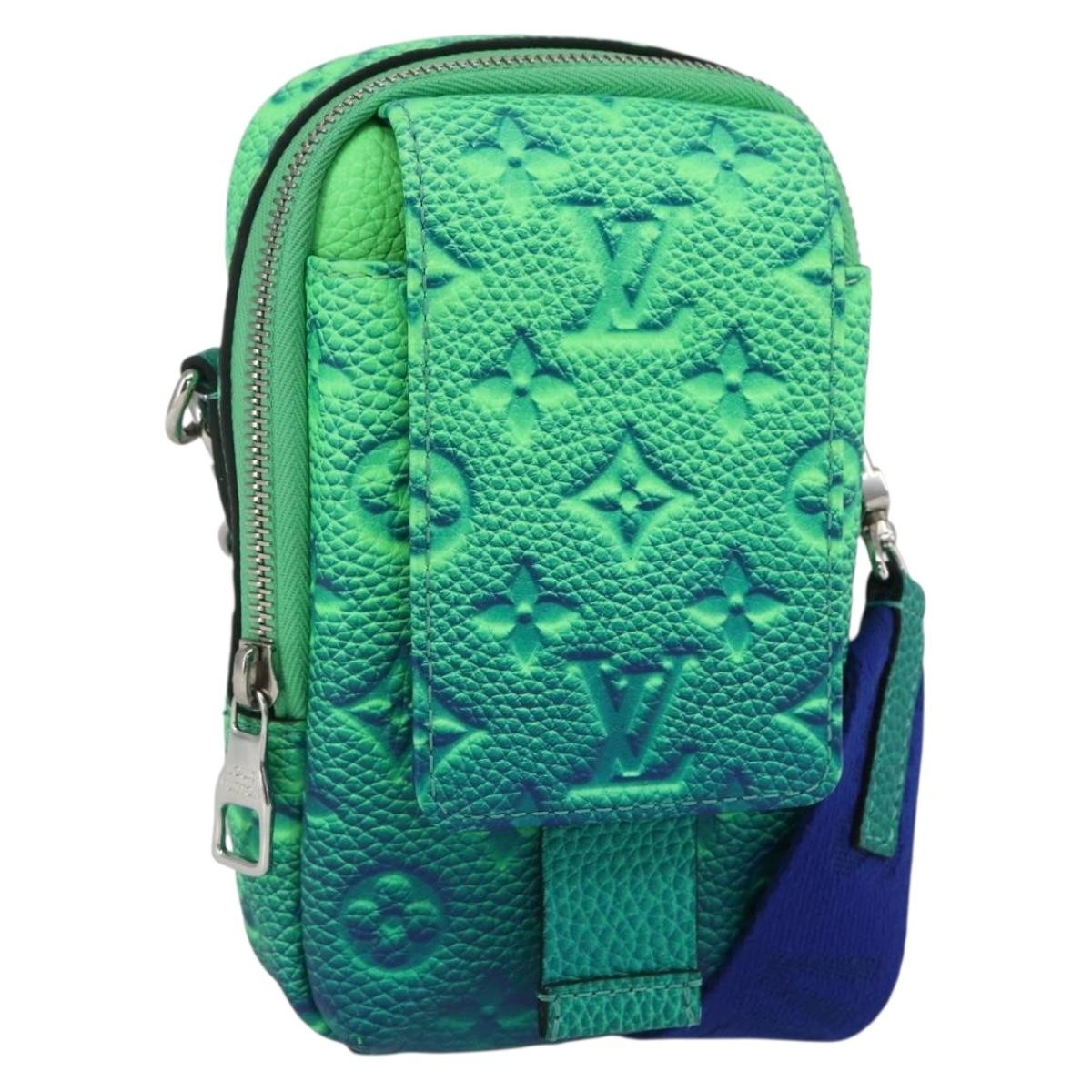Louis Vuitton Double Phone Pouch Nm Monogram Shadow Leather Green Leather Clutche & Pouche Bag
