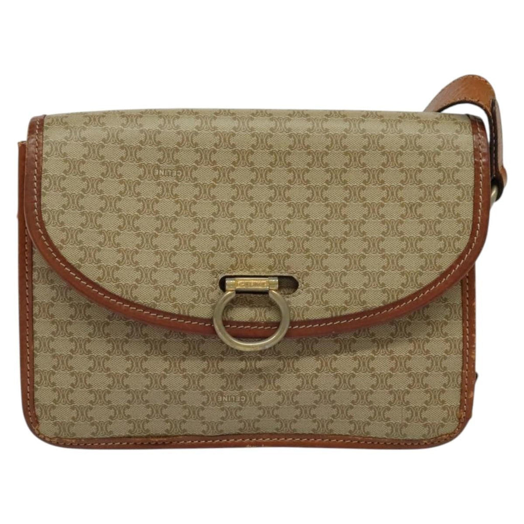 Celine Macadam Shoulder Bag Pvc Leather Beige Canvas Bag