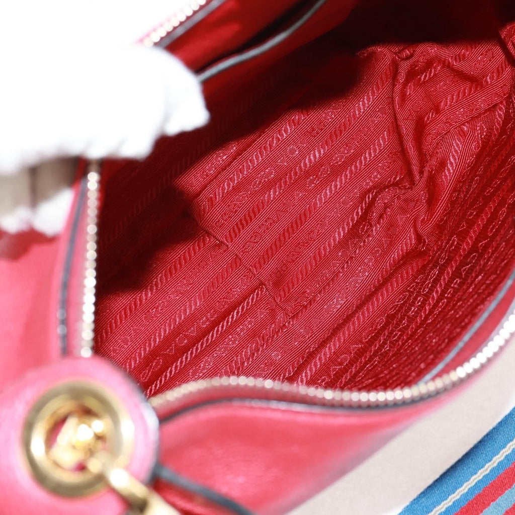 Prada Striped Strap Zip Hobo Vitello Daino Red Leather Shoulder Bag Bag