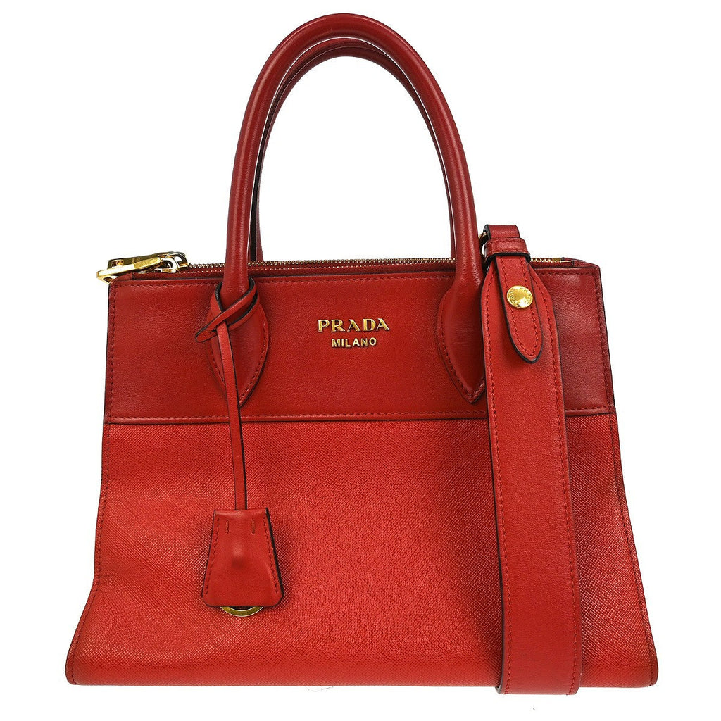 Prada Paradigme Tote Saffiano With City Calf Red Leather Handbag