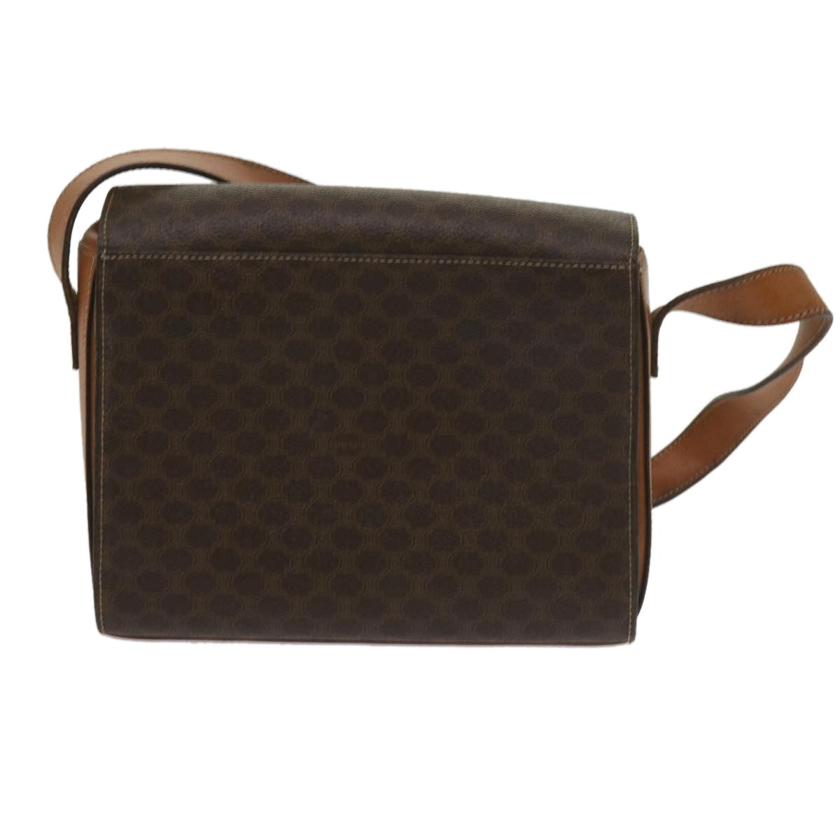 Celine Vintage Macadam Circle Logo Shoulder Bag Canvas And Leather Brown Canvas Shoulder Bag Bag