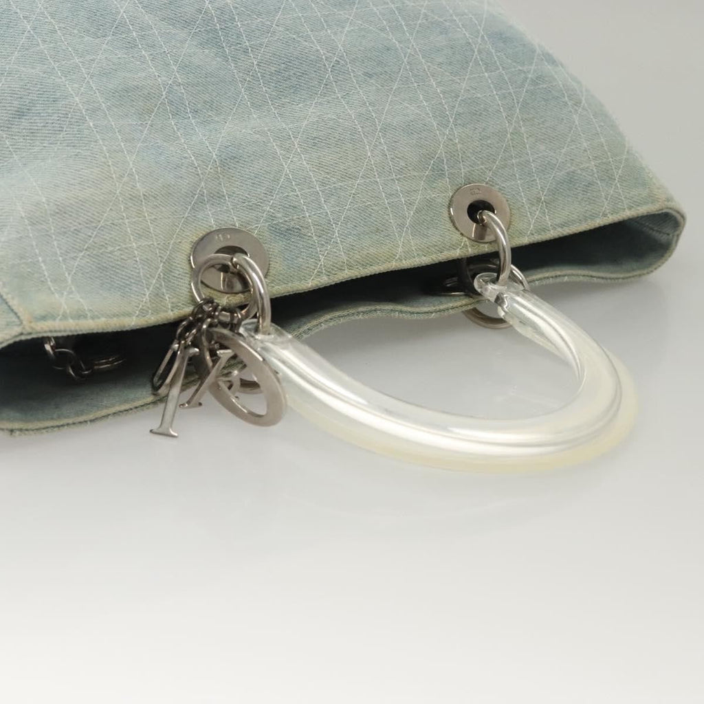 Christian Dior Vintage Lady Dior Bag Cannage Quilt Denim Blue Canvas Tote Bag Bag (Pre-Owned)
